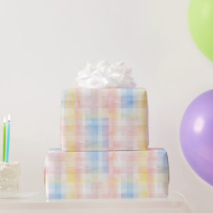 Papier Cadeau Anniversaire Carreaux Pastel Bleu Rose Violet