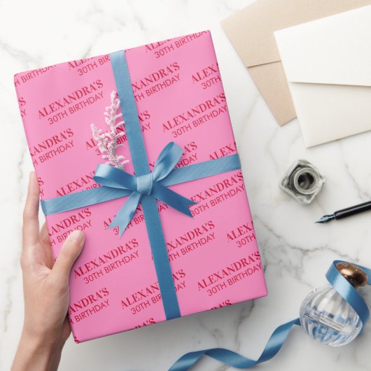 Papier Cadeau Anniversaire Chic Rose Rouge Nom Âge (Cadeaux)