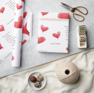 Papier Cadeau Anniversaire Coeur d'aquarelle   Rouge et pourpre