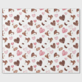 Papier Cadeau Anniversaire coeurs roses chocolat marron imprimé (Plat)
