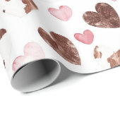 Papier Cadeau Anniversaire coeurs roses chocolat marron imprimé (Coin rond)