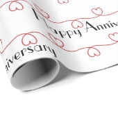 Papier Cadeau Anniversaire Coeurs rouges sur blanc (Coin rond)