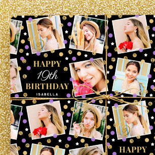 Papier Cadeau Anniversaire Confetti Nom personnalisé Photo Colla