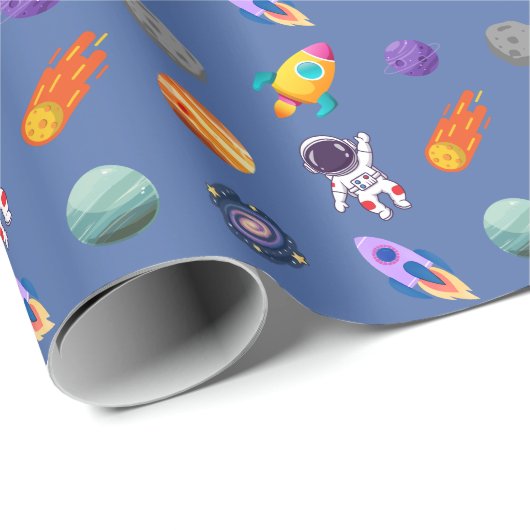 Papier Cadeau Anniversaire dans l'espace (Coin rond)