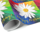 Papier Cadeau Anniversaire d'arc-en-ciel de marguerite blanche (Coin rond)