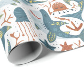 Papier Cadeau Anniversaire de enfant bébé moderne sous le requin (Coin rond)