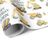 Papier Cadeau Anniversaire de enfant de camion de construction (Coin rond)