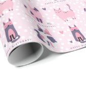 Papier Cadeau Anniversaire de enfant de chats mignons roses et v (Coin rond)