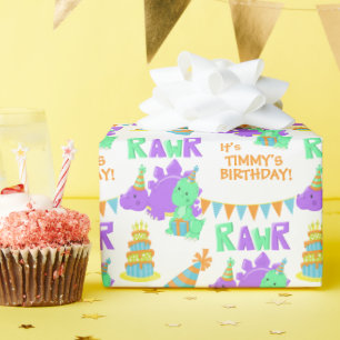 Papier Cadeau Anniversaire de enfant du parti Dinosaure vert vio