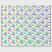 Papier Cadeau Anniversaire de enfant du parti Dinosaure vert vio (Plat)