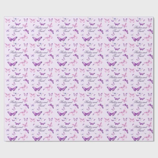 Papier Cadeau Anniversaire de enfant papillon rose mou (Plat)