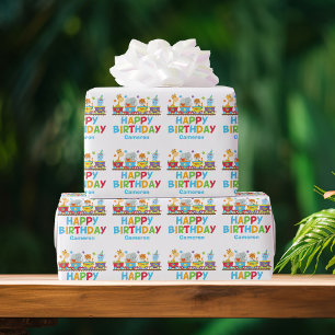 Papier Cadeau Anniversaire de enfant sur mesure du train animal 