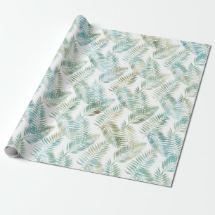 Papier Cadeau Anniversaire de feuilles tropicales vert aqua or