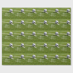 Papier Cadeau Anniversaire de football avec ballon et Joyeux Ann