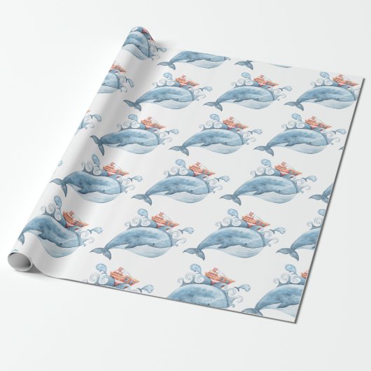 Papier Cadeau Anniversaire de la baleine bleue (Déroulé)