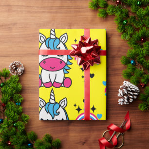 Papier Cadeau Anniversaire de la licorne jaune
