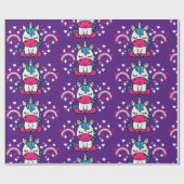 Papier Cadeau Anniversaire de la licorne violette (Plat)