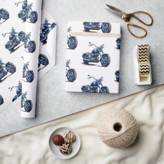 Papier Cadeau Anniversaire de la Moto Bleue (Artisanat)