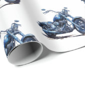 Papier Cadeau Anniversaire de la Moto Bleue (Coin rond)