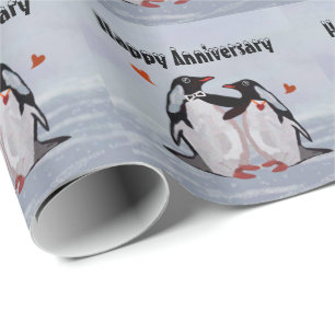 Papier Cadeau Anniversaire de l'amour du pingouin
