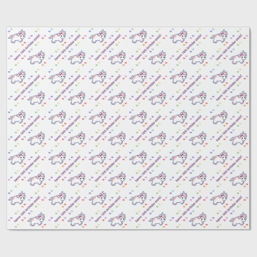 Papier Cadeau Anniversaire de licorne d'arc-en-ciel (Plat)