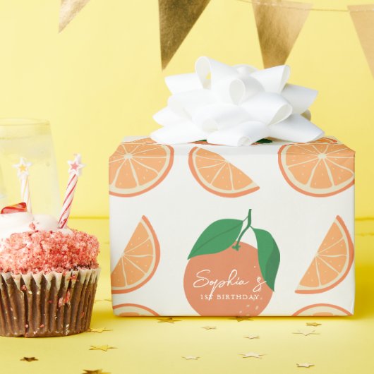 Papier Cadeau Anniversaire de Little Cutie Moderne Orange (Fête d'anniversaire)