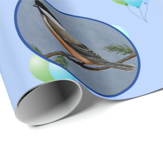 Papier Cadeau Anniversaire de l'Oiseau - Chickadees (Coin rond)