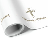 Papier Cadeau Anniversaire de l'ordination, Croix sur Starburst (Coin rond)