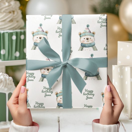 Papier Cadeau Anniversaire de l'ours vert | Winter Wonderland