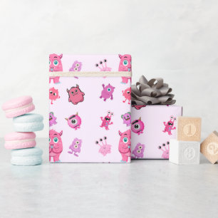 Papier Cadeau Anniversaire de Monstre Mignon Rose