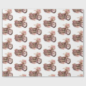 Papier Cadeau Anniversaire de moto florale rose (Plat)