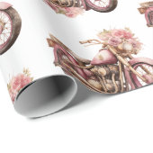 Papier Cadeau Anniversaire de moto florale rose (Coin rond)