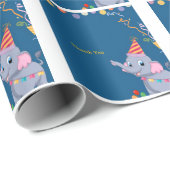 Papier Cadeau Anniversaire d'Éléphant Mignon (Coin rond)