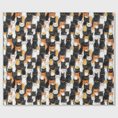 Papier Cadeau Anniversaire des chats noirs blancs orange (Plat)