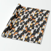 Papier Cadeau Anniversaire des chats noirs blancs orange (Déroulé)
