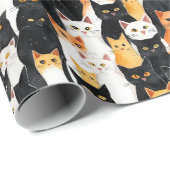 Papier Cadeau Anniversaire des chats noirs blancs orange (Coin rond)