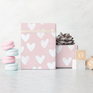 Papier Cadeau Anniversaire des Coeurs blancs roses