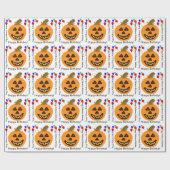 Papier Cadeau Anniversaire d'Halloween Citrouille orange (Plat)