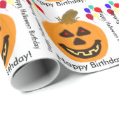 Papier Cadeau Anniversaire d'Halloween Citrouille orange (Coin rond)