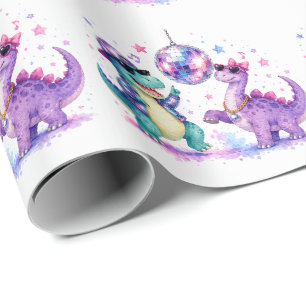 Papier Cadeau Anniversaire disco dinosaure aquarelle