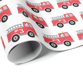 Papier Cadeau Anniversaire du camion-feu (Coin rond)