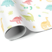 Papier Cadeau Anniversaire du Cute Pastel Dino (Coin rond)