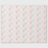 Papier Cadeau Anniversaire du Pickleball rose et vert (Plat)