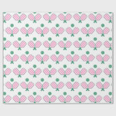Papier Cadeau Anniversaire du Pickleball rose et vert (Plat)
