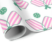 Papier Cadeau Anniversaire du Pickleball rose et vert (Coin rond)