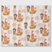 Papier Cadeau Anniversaire du Pirate | Navire rouge et capitaine (Plat)