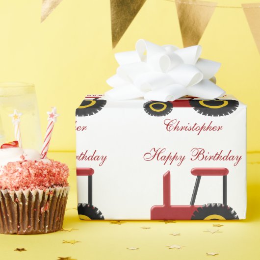Papier Cadeau Anniversaire du tracteur rouge (Fête d'anniversaire)