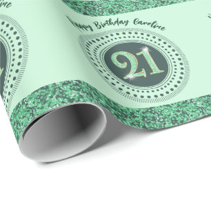 Papier Cadeau Anniversaire élégant 21 ans vert pailleté avec des