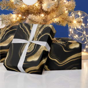 Papier Cadeau Anniversaire élégant avec agate pailletée noire et