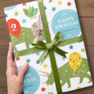 Papier Cadeau Anniversaire Enfant Dinosaure Triceratops Mignon Â